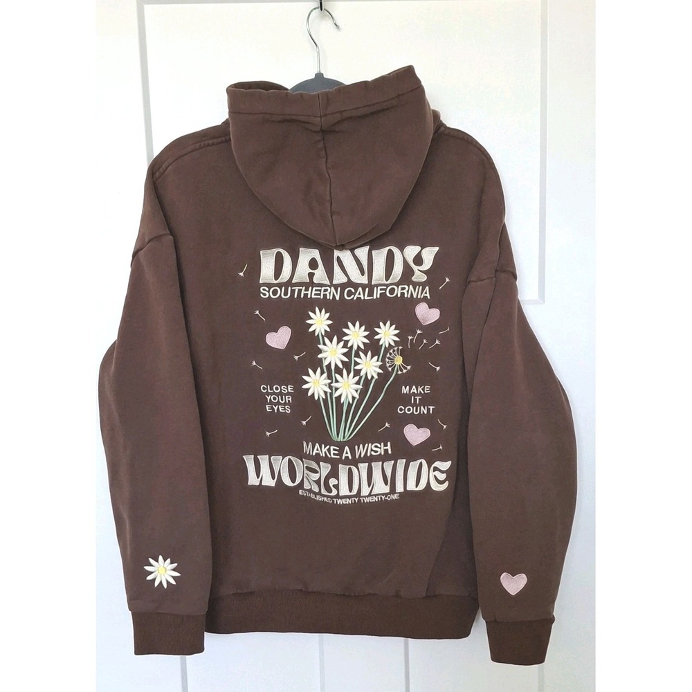 Dandy Worldwide Chocolate Brown "Make A Wish" Oversized Lux Hoodie Size Large